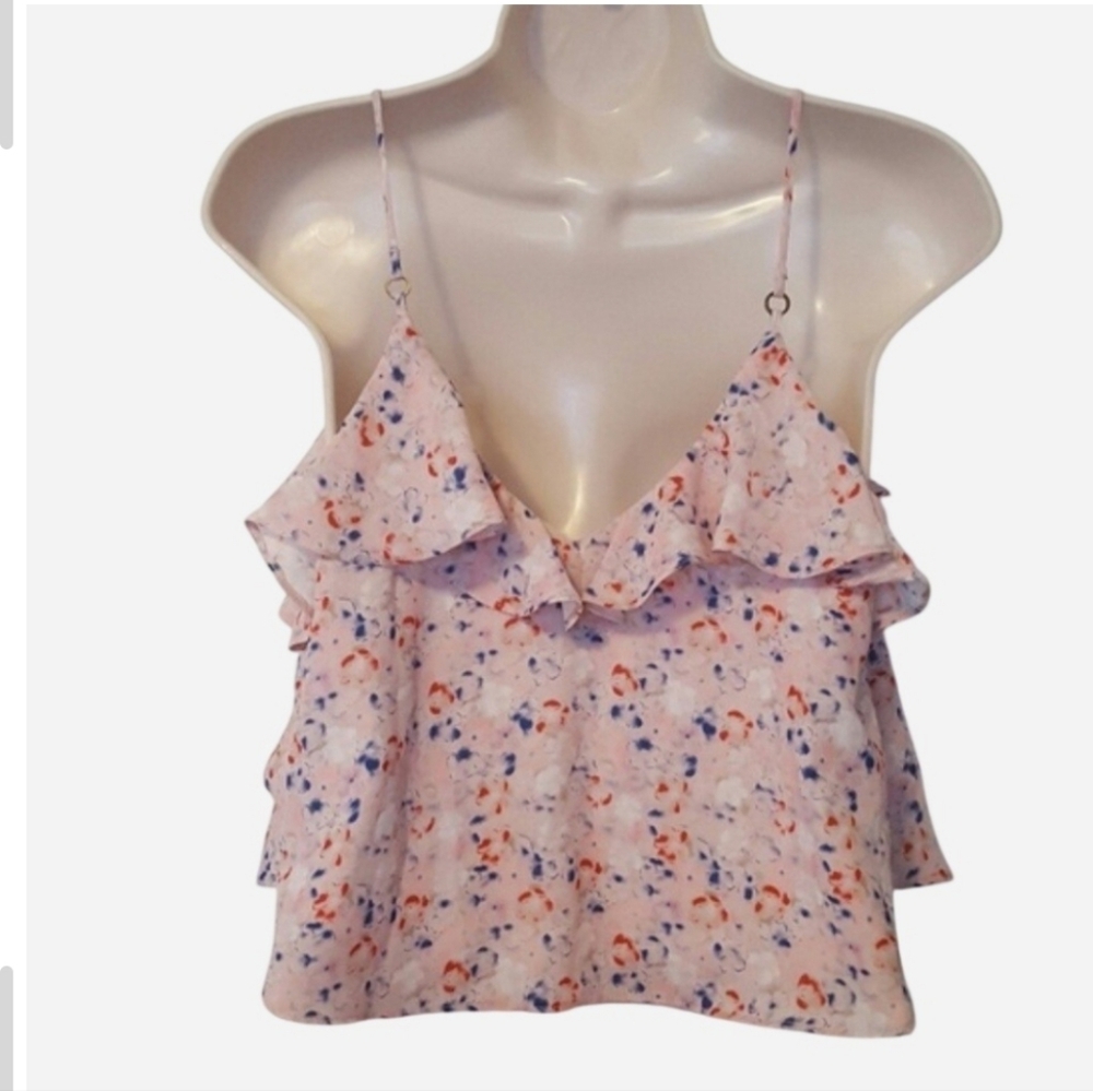 Abstract Floral Print Crop Top with Ruffles - Picture 3 of 6